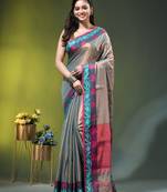 Sea green tissue saree with rose woven border