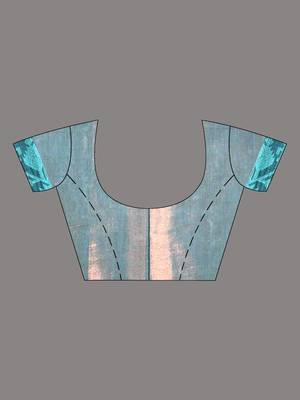Sea green tissue saree with rose woven border 5