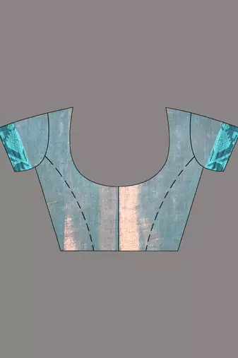 Sea green tissue saree with rose woven border