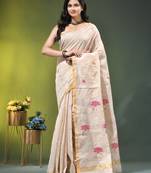 Off white tissue saree with lotus woven design