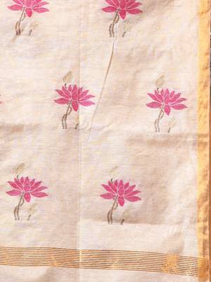 Off white tissue saree with lotus woven design 4