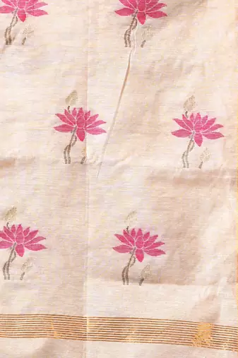 Off white tissue saree with lotus woven design