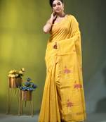 Yellow tissue saree with lotus woven design