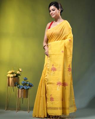 Yellow tissue saree with lotus woven design 2