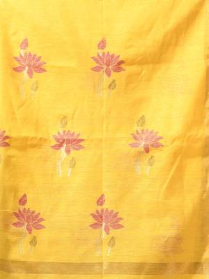 Yellow tissue saree with lotus woven design 4