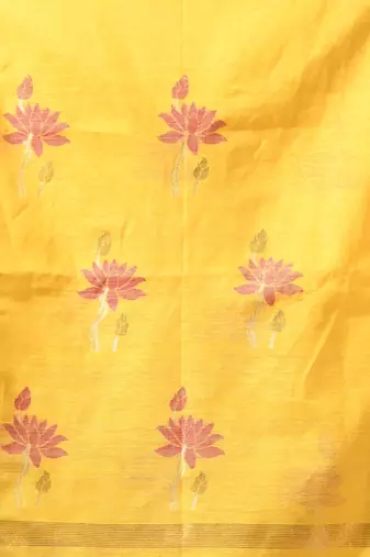 Yellow tissue saree with lotus woven design