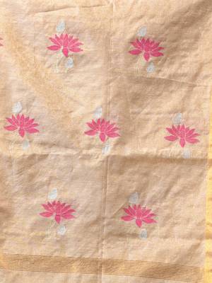 Beige tissue saree with lotus woven design 4