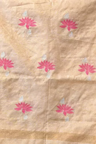 Beige tissue saree with lotus woven design