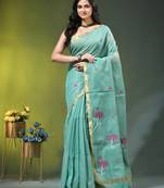 Sky blue tissue saree with lotus woven design