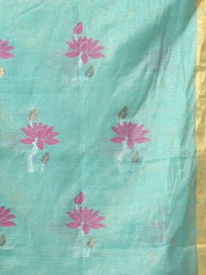 Sky blue tissue saree with lotus woven design 4