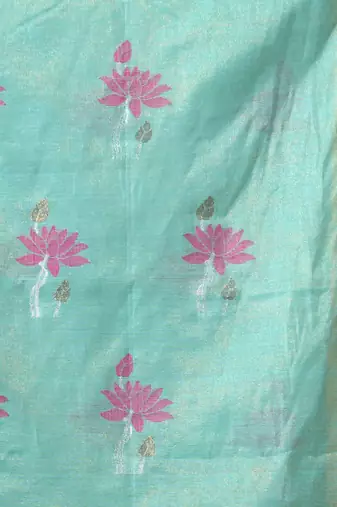 Sky blue tissue saree with lotus woven design