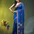Sapphire blue linen saree with floral woven pallu