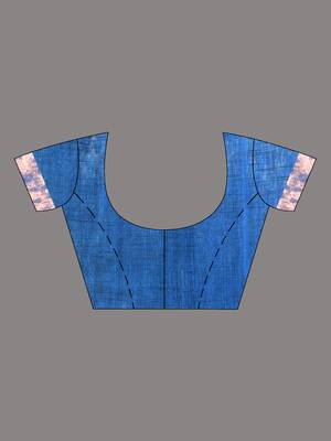 Sapphire blue linen saree with floral woven pallu 5
