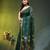 Dark green linen saree with floral woven pallu