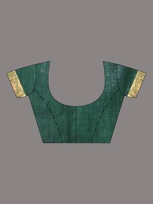 Dark green linen saree with floral woven pallu 5