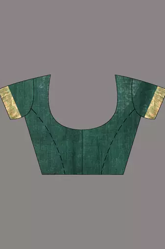 Dark green linen saree with floral woven pallu