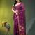 Dark purple linen saree with floral woven pallu