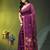 Dark purple linen saree with floral woven pallu