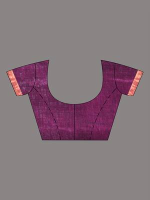 Dark purple linen saree with floral woven pallu 4