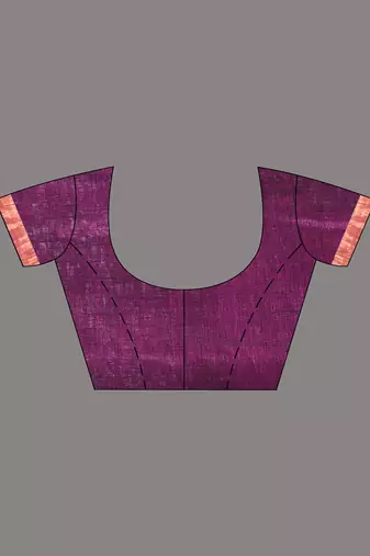 Dark purple linen saree with floral woven pallu
