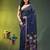 Midnight blue linen saree with floral woven pallu