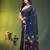 Midnight blue linen saree with floral woven pallu