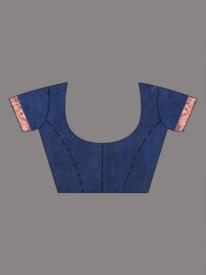 Midnight blue linen saree with floral woven pallu 5