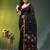 Black linen saree with floral woven pallu