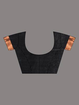 Black linen saree with floral woven pallu 5