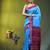 sky blue & purple silk blend saree with zari border