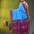 sky blue & purple silk blend saree with zari border