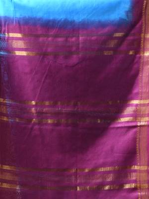 sky blue & purple silk blend saree with zari border 4