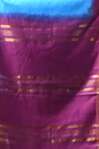 sky blue & purple silk blend saree with zari border