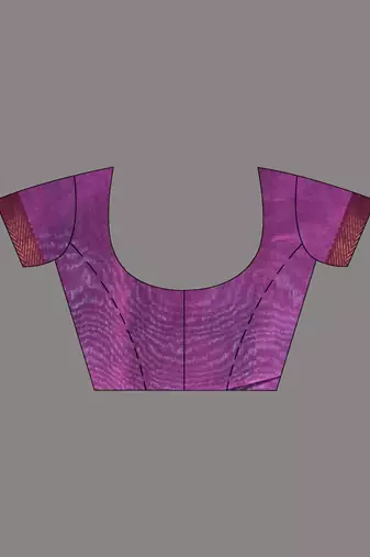 sky blue & purple silk blend saree with zari border