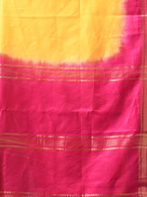 yellow & pink silk blend saree with zari border 4