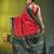 red & green silk blend saree with zari border