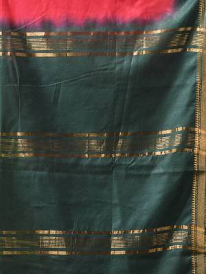 red & green silk blend saree with zari border 4