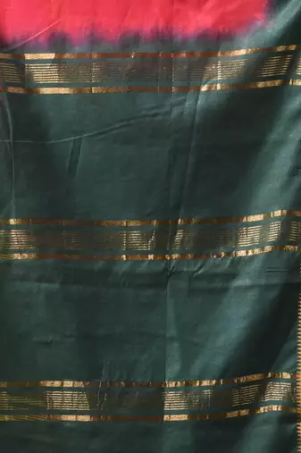 red & green silk blend saree with zari border