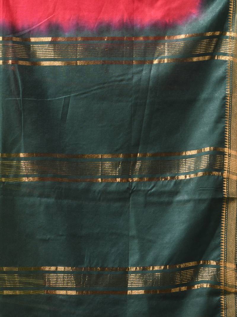red & green silk blend saree with zari border