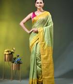 pistachio green & yellow silk blend saree with zari border