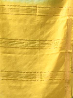 pistachio green & yellow silk blend saree with zari border 4