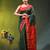 green & red silk blend saree with zari border