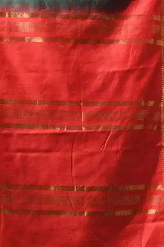 green & red silk blend saree with zari border