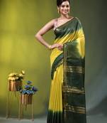 lemon yellow & green silk blend saree with zari border
