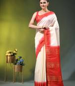 off white & red silk blend saree with zari border