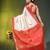 off white & red silk blend saree with zari border