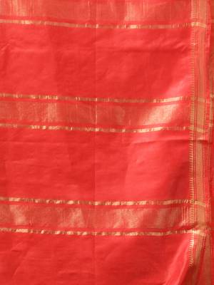off white & red silk blend saree with zari border 4