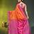 orange & pink silk blend saree with zari border