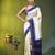 off white & blue silk blend saree with zari border