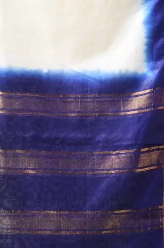 off white & blue silk blend saree with zari border